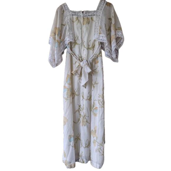 1970s ILGWU Floral Lace Prairie Maxi Dress Empire Waist 5/6 - Picture 3 of 9